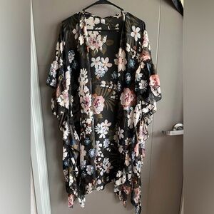 Black Floral Sheer Kimono Cover-Up